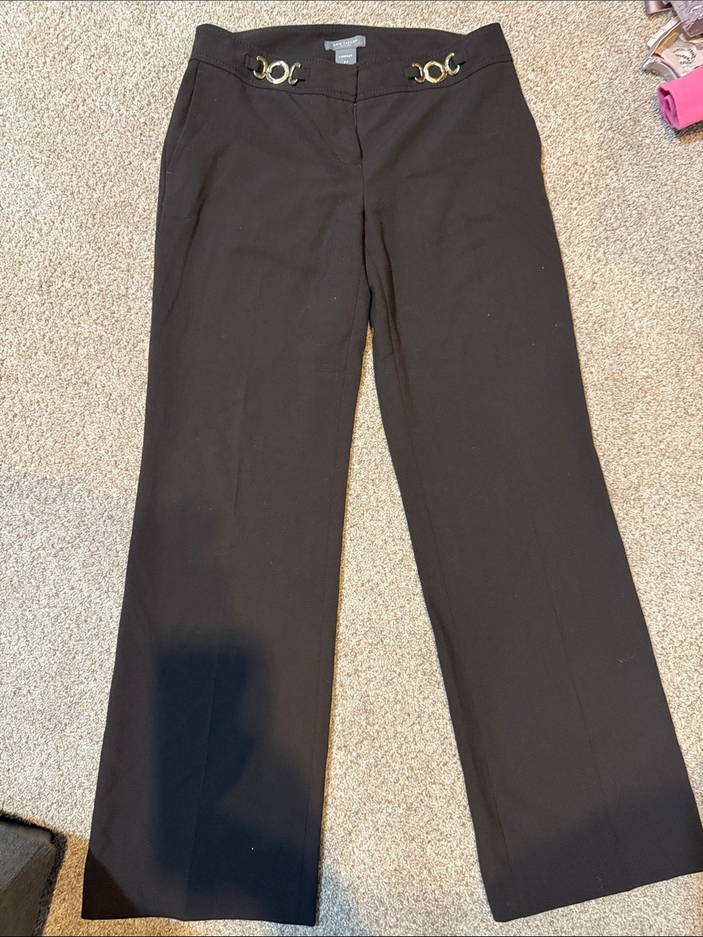 Ann Taylor Black Wide-Leg Pants with Gold Hardware